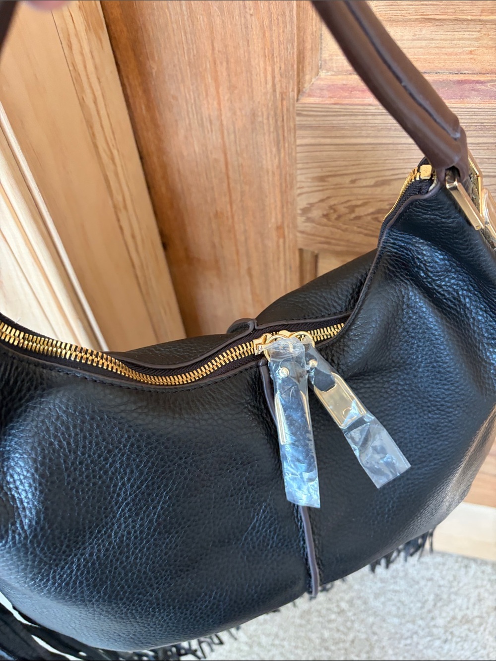 G.I.L.I. Black Leather Fringe Hobo Crossbody Bag | NWOT - Picture 7 of 16